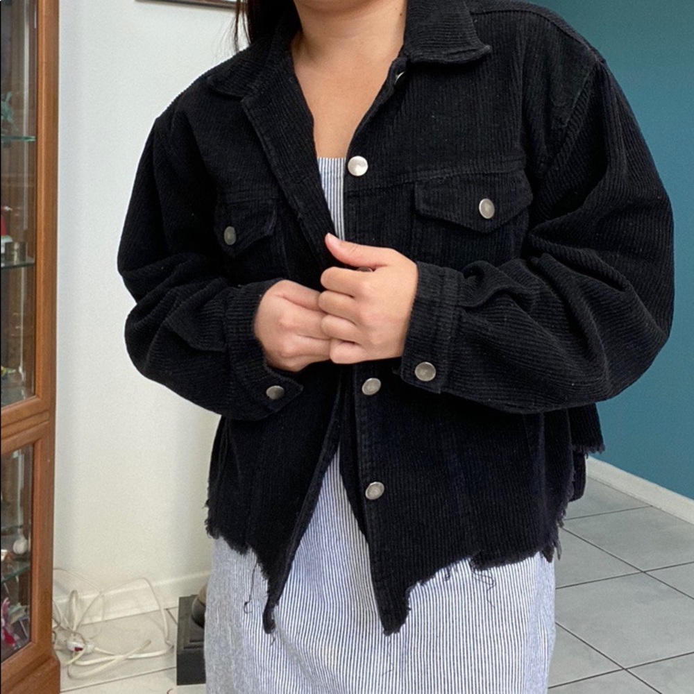 Black Corduroy Distressed Jacket